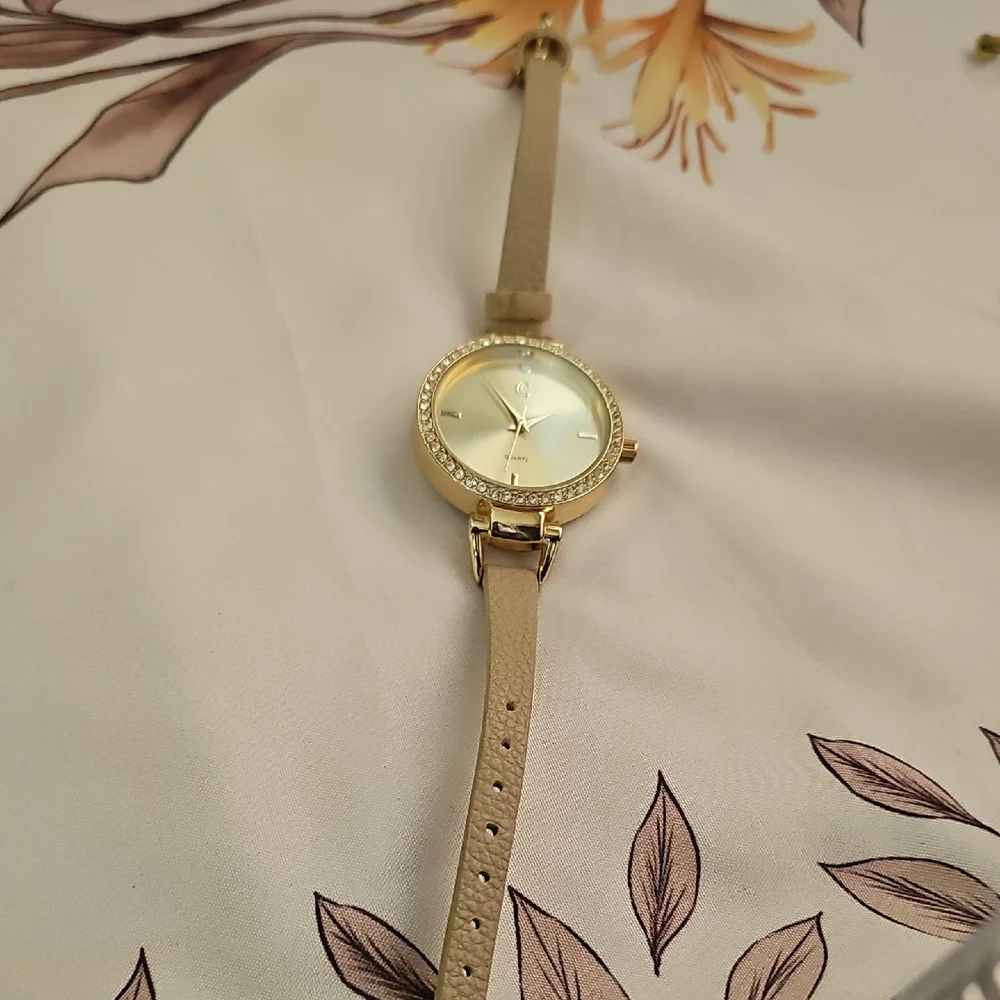 Charming Charlie Gold Watch with Beige Strap Needs Battery